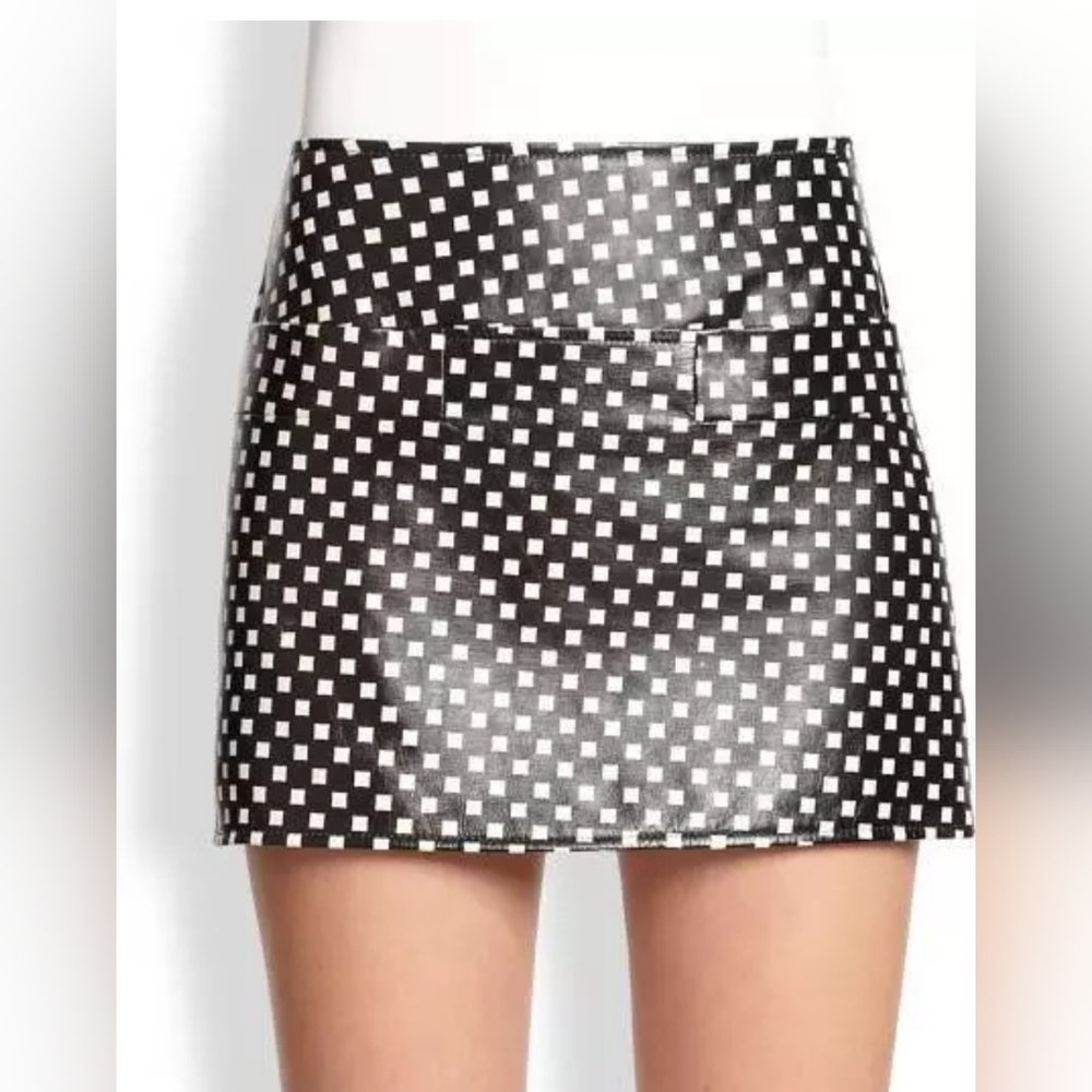 Marc By Marc Jacobs Black & White Print Leather Mini Skirt EUC